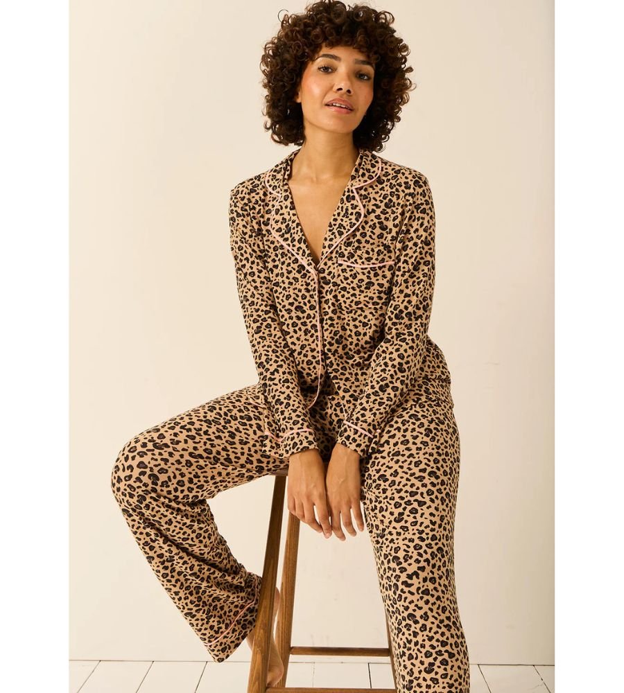 Long PJ Set Peach Latte Leopard
