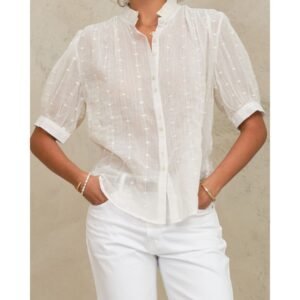 PRE-ORDER Alli Emb Short Sleeve Top - Ecru