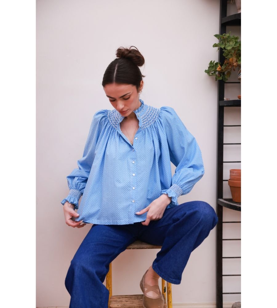 POM x Smock London Scholl Blouse - Paperwhite Ditsy - Image 3