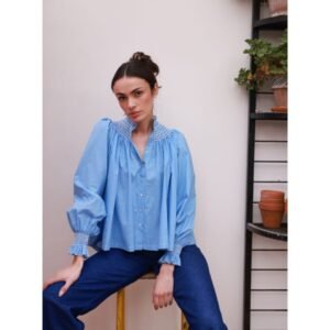 POM x Smock London Scholl Blouse - Paperwhite Ditsy