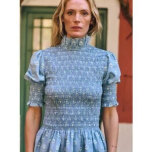 Aleria Shirt - Light Blue Flower Short Sleeve