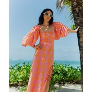 Violette Long Big Gingham Orange & Pink