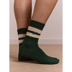 Sporty Calf Socks - Green & Cream
