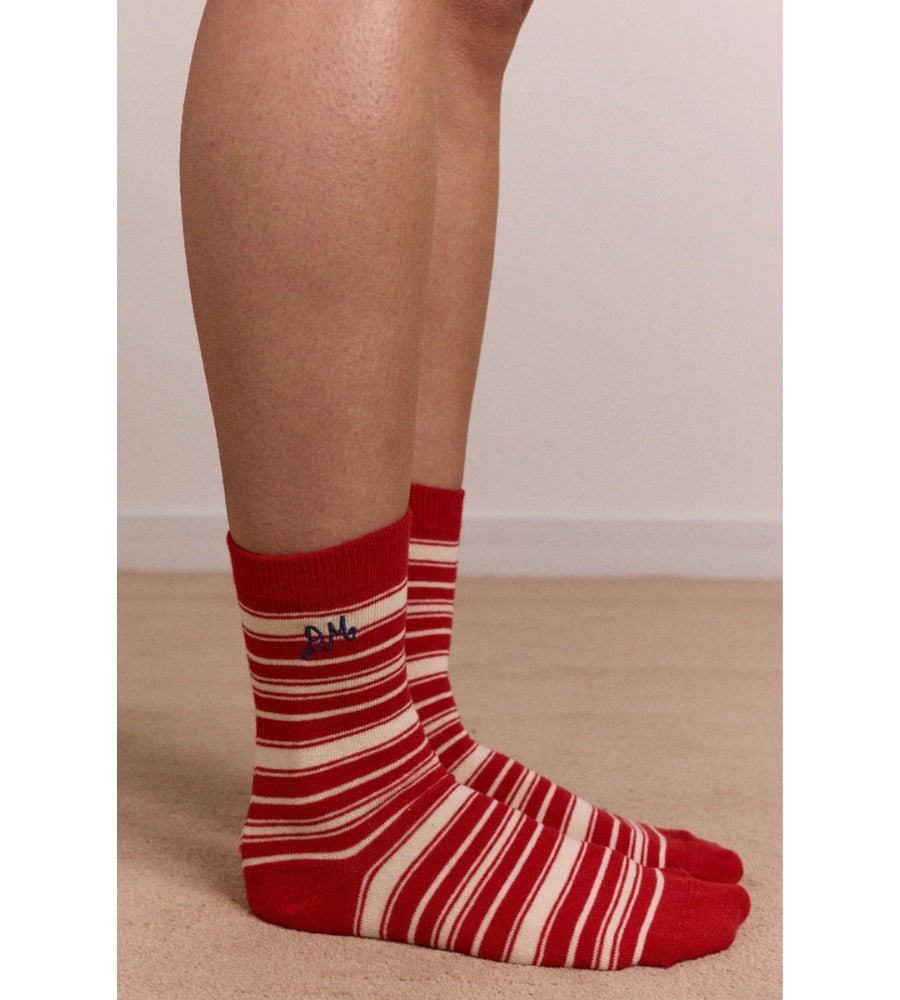 Calf Length Socks Cream & Red Stripe