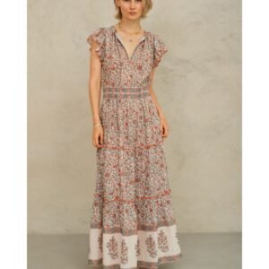 PRE-ORDER Della Print Maxi Dress - Rust/Khaki