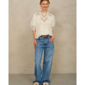 PRE-ORDER Fleur Emb Short Sleeve Top - Ecru/Multi