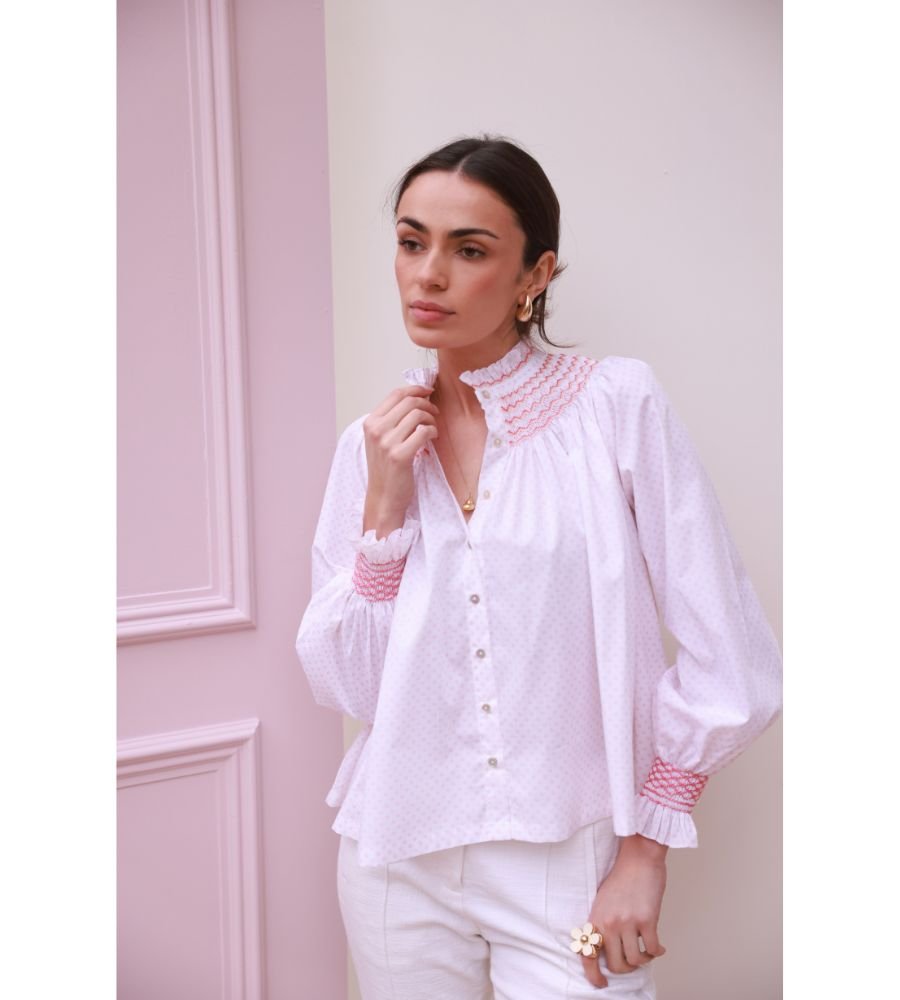 POM x Smock London Scholl Blouse - Coral Bloom