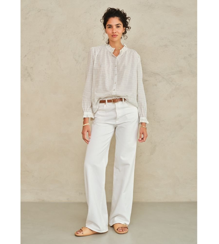 PRE-ORDER Chrissie Long Sleeve Top - Ecru/Check