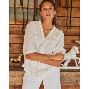 Brea Frill Emb Top - Ivory