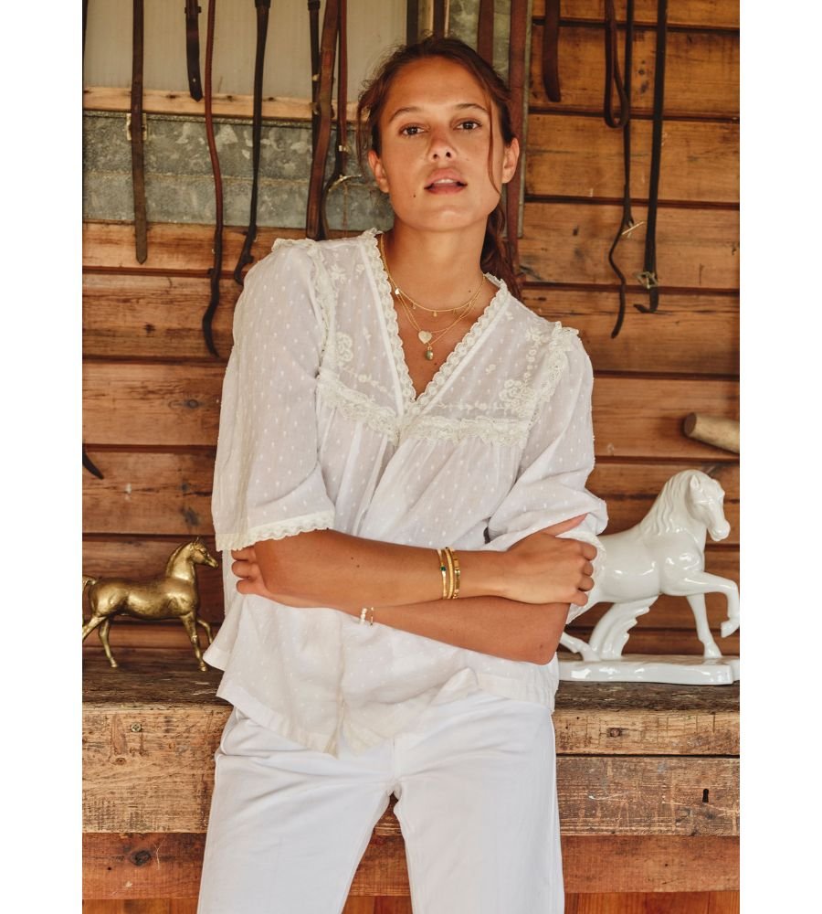 Brea Frill Emb Top - Ivory