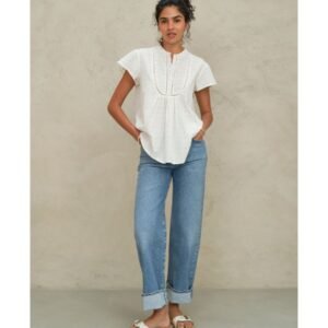 PRE-ORDER Rita Woven Short Sleeve Top - Ecru/Multi