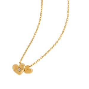 EBN7103G Double Heart and CZ Necklace