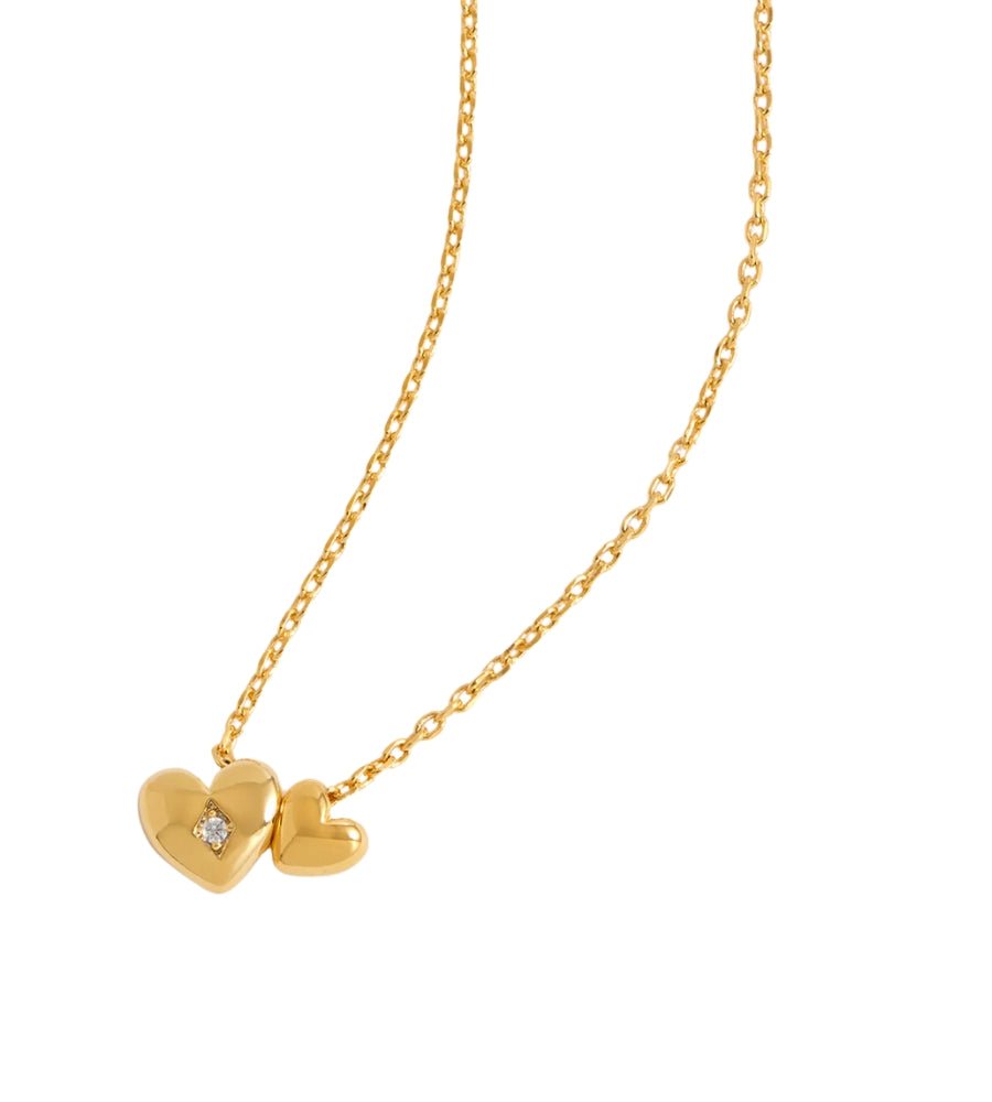 EBN7103G Double Heart and CZ Necklace