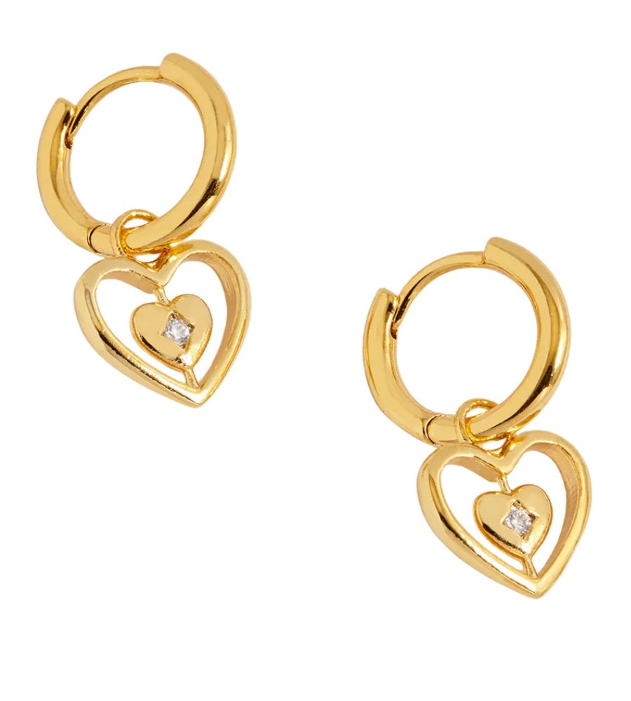 EBE7150G CZ Heart Charm Hoops