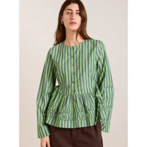 Madison Blouse - Navy Pop Green Stripe
