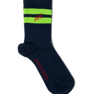 Sporty Calf Socks - Navy/Lime Stripe