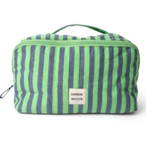 Quilted Make Up Bag - Navy Pop Green Stripe
