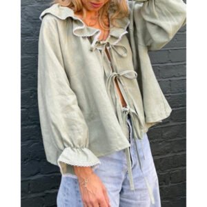 Fraise Tie Front Linen Blouse Pistachio