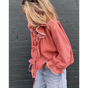 Fraise Tie Front Linen Blouse Raspberry