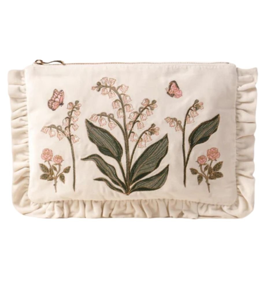 Lily Of The Valley Velvet Frill Pouch - Cream