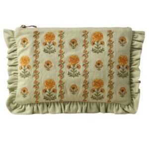 Marigolds Cotton Frill Pouch - Celadon