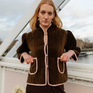 Ellie Velvet Jacket in Olive Brown