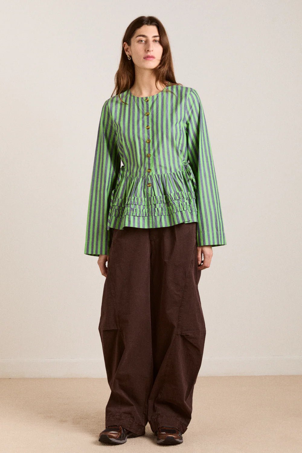 Madison Blouse - Navy Pop Green Stripe - Image 2