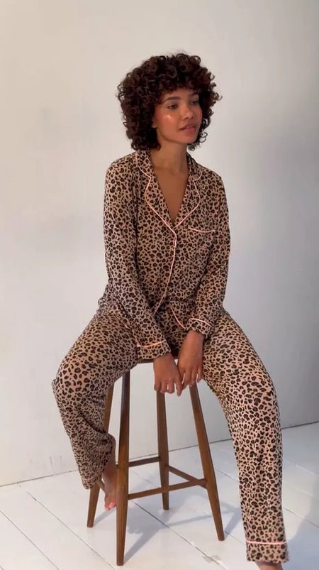 Long PJ Set Peach Latte Leopard - Image 2